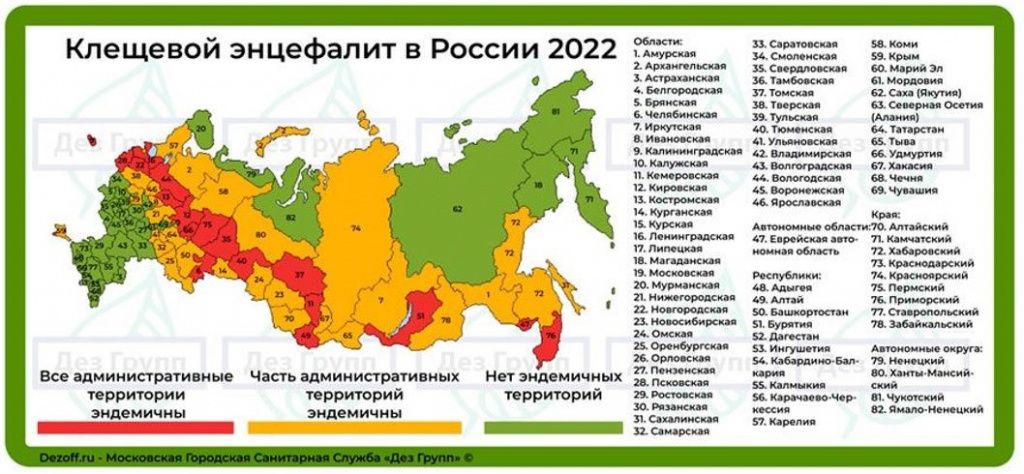 карта распространения клещей 2022